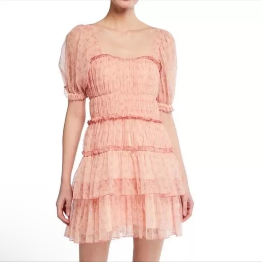 Jonathan Simkhai Delilah Pink Tulle Floral Tiered Mini Dress